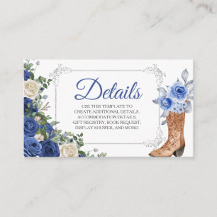 Carte D'accompagnement Princess Boot Silver Navy Quinceañera Detail Card