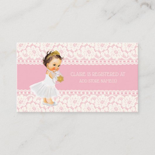 Carte D'accompagnement Princess Girl Baby shower Registre Insérer rose (Devant)