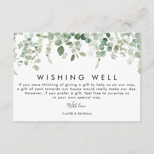 Carte D'accompagnement Printemps Eucalyptus verdure Mariage Wishing well (Devant)