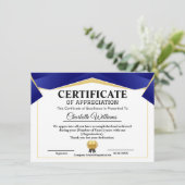 Carte D'accompagnement  Pro Achievement Appreciate Gold Blue Certificate (Debout devant)