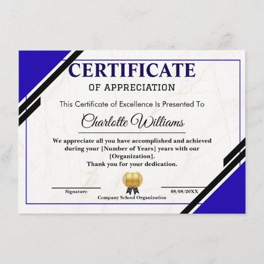 Carte D'accompagnement Professional Appreciation Certificate (Devant)