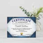 Carte D'accompagnement Professional Blue Appreciation Certificate (Debout devant)
