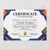 Carte D'accompagnement Professional Blue Gold Appreciation Certificate (Devant)