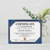 Carte D'accompagnement Professional Certificate of Appreciation Blue Gold (Debout devant)