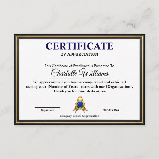 Carte D'accompagnement Professional Executive Achievement Certificate Art (Devant)