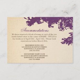 Carte D'accompagnement prune vieux arbre vintage mariage hébergement desi