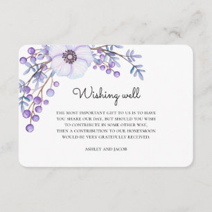 Carte D'accompagnement Puits de souhaits aux fleurs violettes. Encadré fl