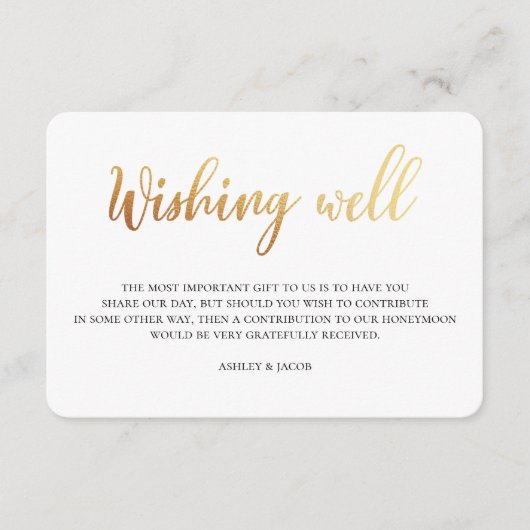 Carte D'accompagnement Puits de souhaits de mariage en or. Insert moderne (Devant)