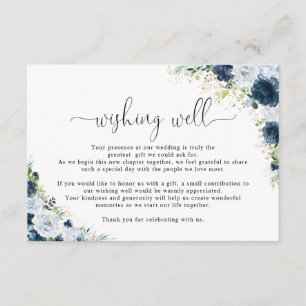 Carte D'accompagnement Puits de souhaits de mariage floral bleu marine