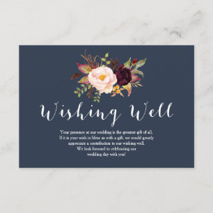 Carte D'accompagnement Puits de souhaits de mariage floral marine Bourgog