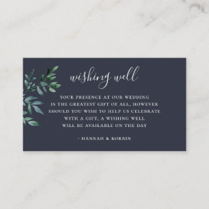 Carte D'accompagnement Puits de vœux de mariage bleu marine au feuillage