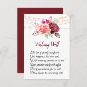 Carte D'accompagnement Puits de vœux de mariage Boho Roses Plumes Lumière (Devant / Derrière)