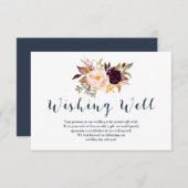 Carte D'accompagnement Puits de vœux de mariage floral marine Bourgogne (Devant / Derrière)