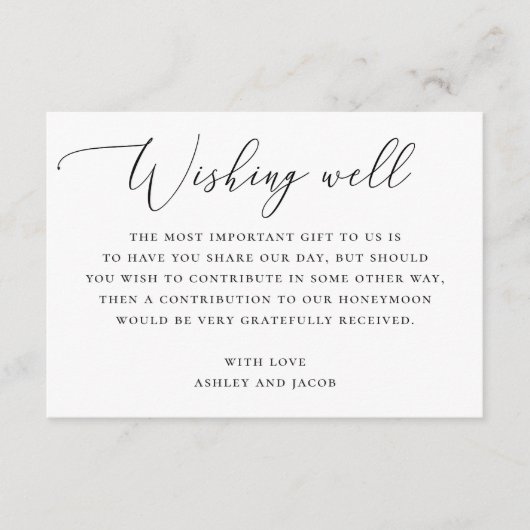 Carte D'accompagnement Puits de vœux de mariage formel | Écriture noir et (Devant)