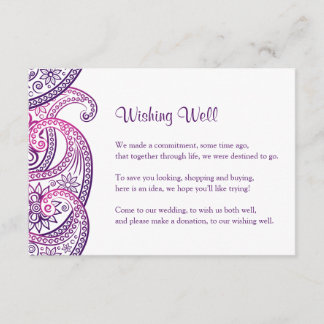 Carte D'accompagnement Puits de vœux de mariage indien, paisley violet et