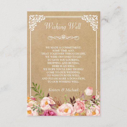 Carte D'accompagnement Puits de Vœux de Mariage Kraft Floral Rustique (Devant)