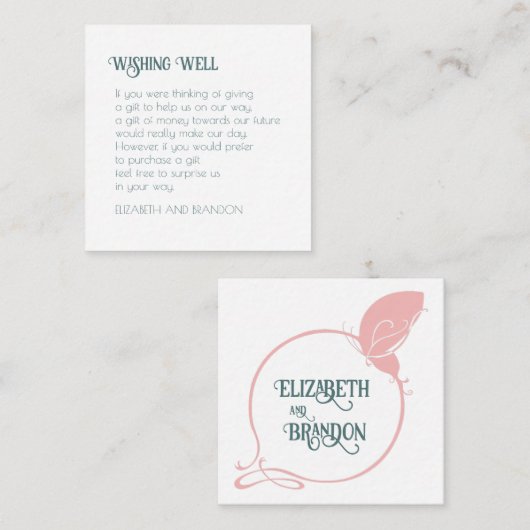 Carte D'accompagnement Puits de vœux de mariage papillon rose Art Nouveau (Devant / Derrière)