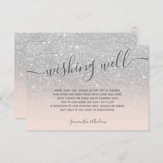 Carte D'accompagnement Puits de vœux en écriture cursive rose poudré ombr (Devant / Derrière)