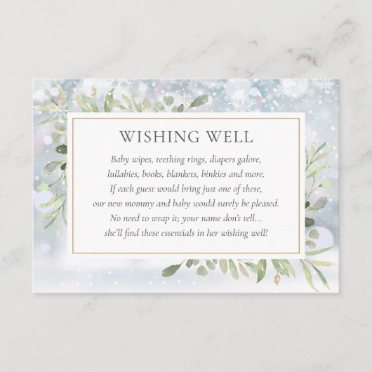Carte D'accompagnement Puits de vœux pour Baby Shower Greenery hivernal (Devant)