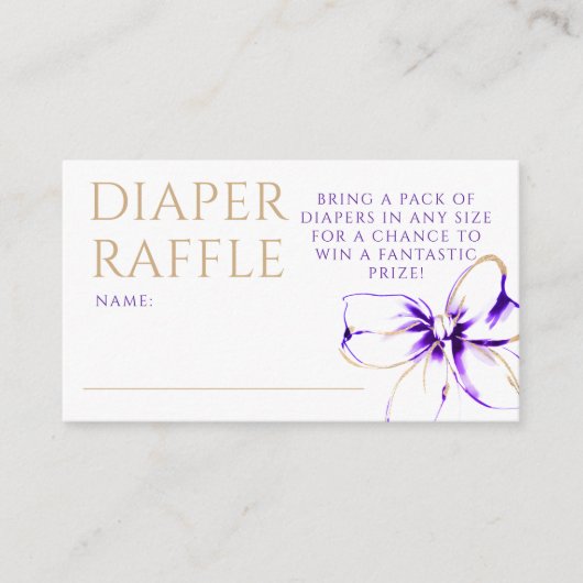 Carte D'accompagnement Purple and Gold Bow Diaper Raffle Ticket (Devant)