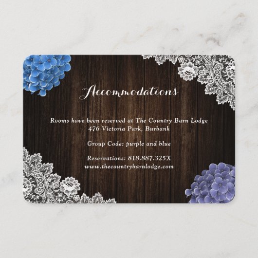 Carte D'accompagnement Purple Blue Floral Wedding Hotel Accommodation (Devant)
