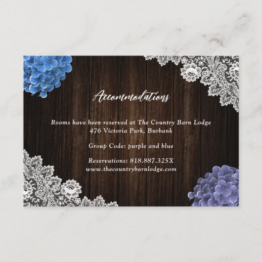 Carte D'accompagnement Purple Blue Floral Wedding Hotel Accommodation (Devant)