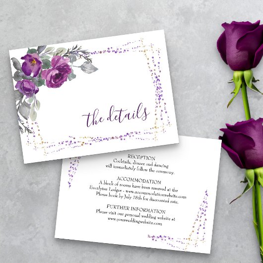 Carte D'accompagnement Purple Floral Élégant Script Détails du Mariage