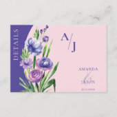 Carte D'accompagnement Purple Floral Monogram Blush Pink Détails du Maria (Devant)