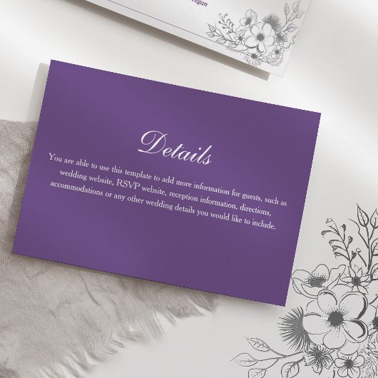 Carte D'accompagnement Purple Floral Wedding Details