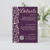 Carte D'accompagnement Purple Floral Wedding Details QR code (Debout devant)
