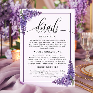 Carte D'accompagnement Purple Floral Wisteria Corners Mariage Détails