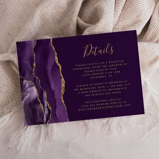Carte D'accompagnement Purple Gold Agate Plum Détails du Mariage Boîtier