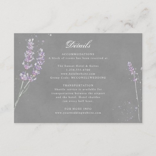 Carte D'accompagnement Purple gris lavande détails de la réception de mar (Devant)