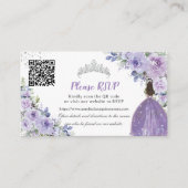 Carte D'accompagnement Purple Lilac Floral Argent Quinceañera QR Code (Devant)