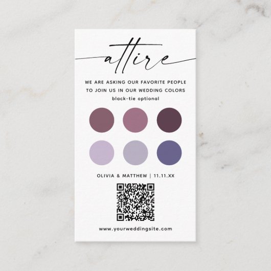 Carte D'accompagnement Purple Lilac mariage robe code palette QR (Devant)