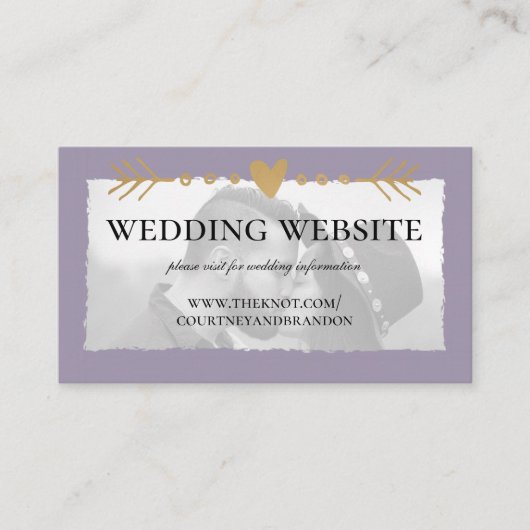 Carte D'accompagnement Purple Modern Photo Gold Heart Mariage site Web (Devant)