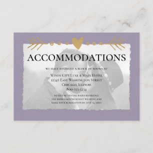 Carte D'accompagnement Purple Modern Photo Gold Hearts Hébergements