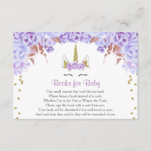 Carte D'accompagnement Purple or licorne fille baby shower demande de car