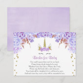 Carte D'accompagnement Purple or licorne fille baby shower demande de car (Devant / Derrière)