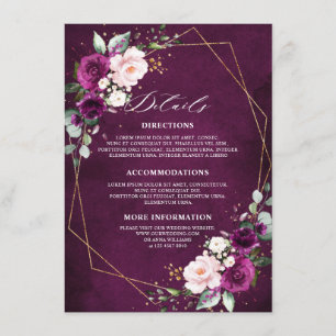 Carte D'accompagnement Purple Plum Blush Rose Roses Détails Mariage Enclo