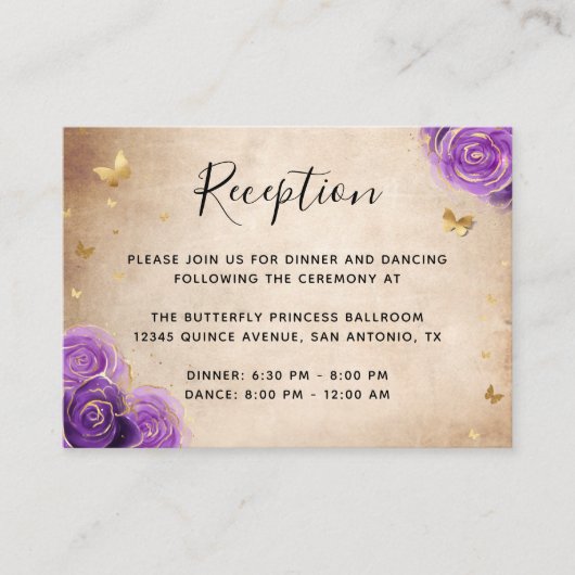 Carte D'accompagnement Purple Rose Gold Crown Elegant Details (Devant)