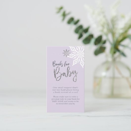 Carte D'accompagnement Purple Silver Snowflake Baby shower Demande de rés (Debout devant)
