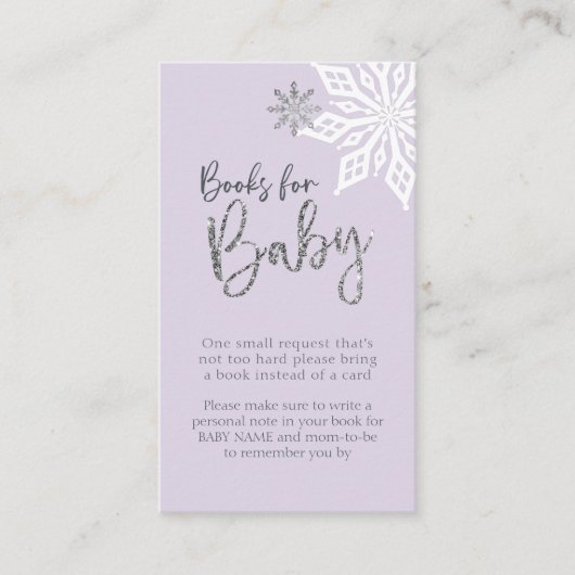 Carte D'accompagnement Purple Silver Snowflake Baby shower Demande de rés (Devant)