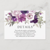 Carte D'accompagnement Purple Violet Aquarelle Fleurs Mariage Détails (Devant)