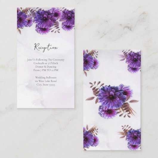 Carte D'accompagnement Purple Watercolor Chrysanthemum Wedding Reception (Devant / Derrière)