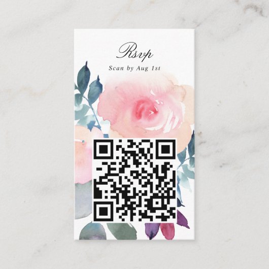 Carte D'accompagnement QR Code Aquarelle Blush Pink Floral Website RSVP (Devant)