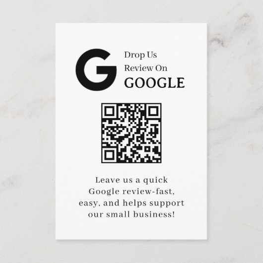 Carte D'accompagnement QR Code Avis Google | Lien de retour d'information (Devant)