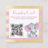 Carte D'accompagnement QR Code Baby Elephant Registry Gold Pink Card (Devant)