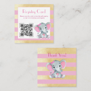 Carte D'accompagnement QR Code Baby Elephant Registry Gold Pink Card