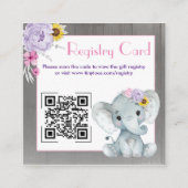 Carte D'accompagnement QR Code Baby Elephant Registry Purple Pink Yellow (Devant)